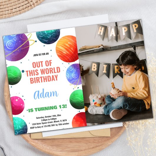 Green Orange Foto Weltraum Einladung zum Geburtsta