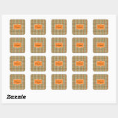 Green Orange Gingham Quadratischer Aufkleber (Blatt)