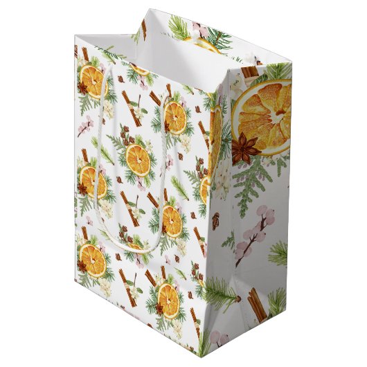 Green Orange Joyful Weihnachtsgeschenk Mittlere Geschenktüte (Vorderseite Schrägansicht)