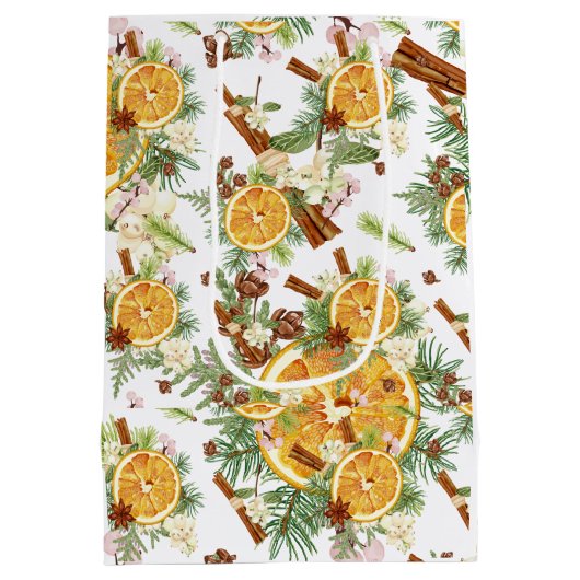 Green Orange Joyful Weihnachtsgeschenk Mittlere Geschenktüte (Rückseite)