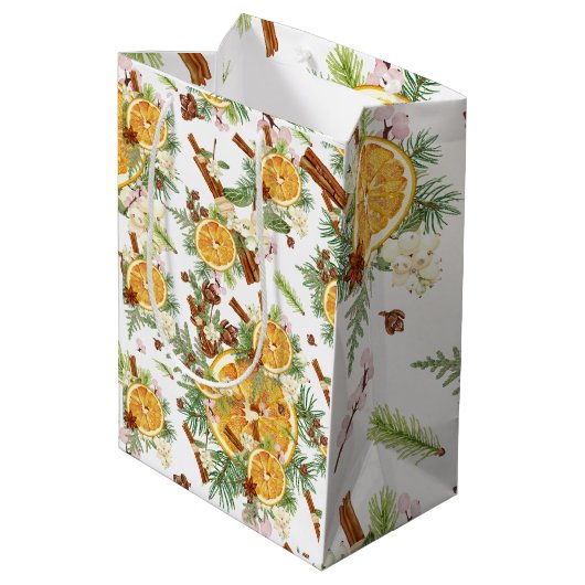 Green Orange Joyful Weihnachtsgeschenk Mittlere Geschenktüte (Rückseite Schrägansicht)