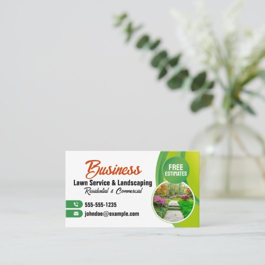 Green Orange Lawn Service & Landscaping Mowing Visitenkarte (Stehend Vorderseite)