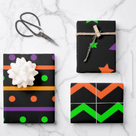GREEN ORANGE LILA HALLOWEEN PATTER GESCHENKPAPIER SET