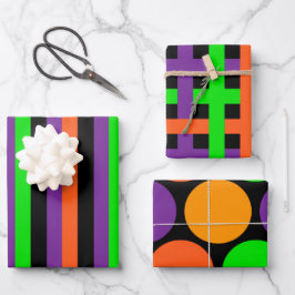 GREEN ORANGE LILA HALLOWEEN PATTER GESCHENKPAPIER SET