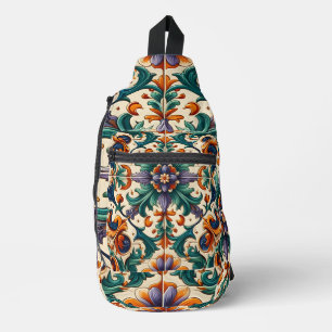 Green Orange Lila portugiesisch Azulejos Tiles Art Crossbody Bag