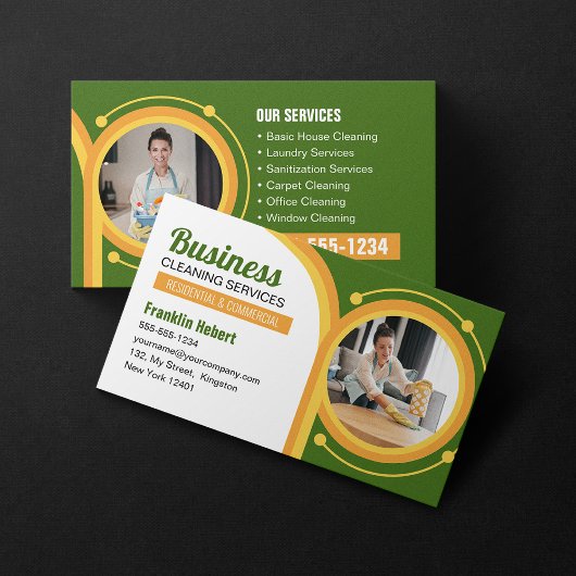 Green Orange Maid House Cleaning Janitorial Clean Visitenkarte