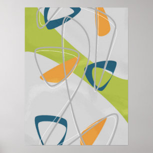 Green Orange Mid Century Abstract Modern Vintage Poster