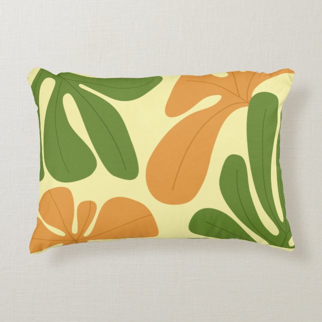 Green & Orange Modern Abstract Floral Dekokissen (Vorderseite)
