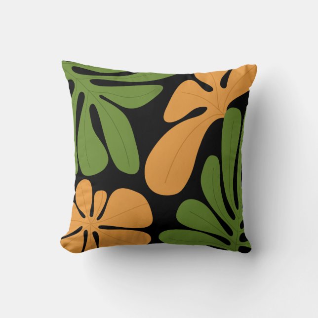 Green & Orange Modern Abstract Floral Kissen (Vorderseite)