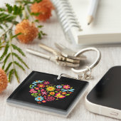 Green & Orange Modern Abstract Floral Schlüsselanhänger (Vorderseite rechts)