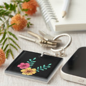 Green & Orange Modern Abstract Floral Schlüsselanhänger (Vorderseite rechts)