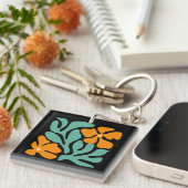 Green & Orange Modern Abstract Floral Schlüsselanhänger (Vorderseite rechts)