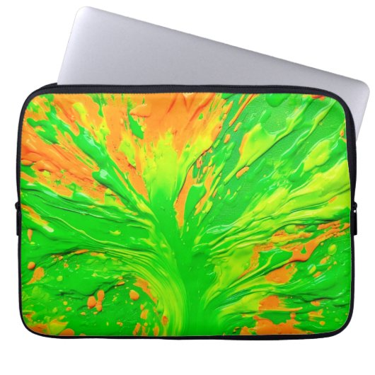 Green & Orange Paint Burst Laptopschutzhülle (Vorderseite)