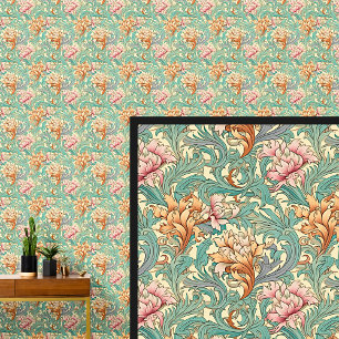 Green Orange Pink Art Nouveau Tapete