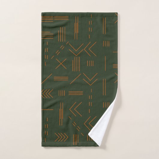 Green Orange Simple Geometric Pattern Badhandtuch Set (Handtuch)