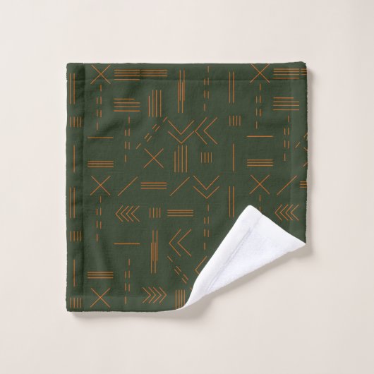 Green Orange Simple Geometric Pattern Badhandtuch Set (Waschlappen)