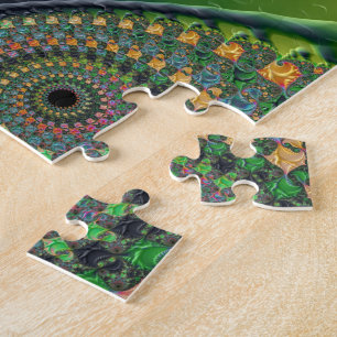 Green Orange Spirals Feine Fraktal Kunst Puzzle