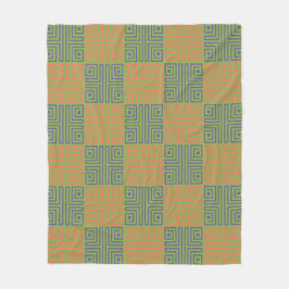 Green Orange Square Geometric Retro Griechisches M Fleecedecke