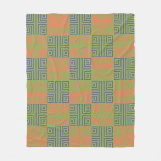Green Orange Square Geometric Retro Griechisches M Fleecedecke (Vorderseite)