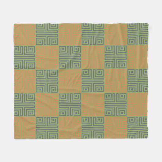 Green Orange Square Geometric Retro Griechisches M Fleecedecke (Vorderseite (Horizontal))