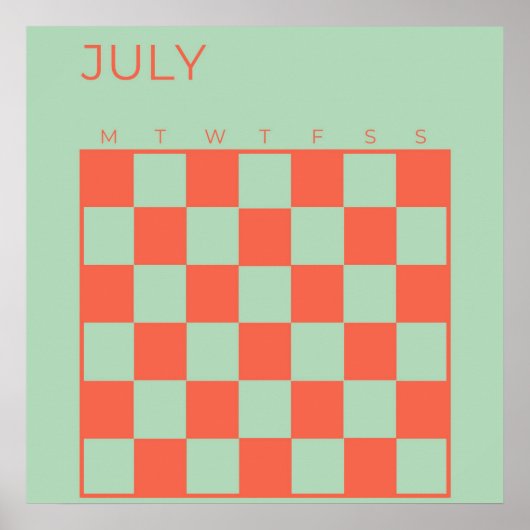 Green Orange Undated Checked July Calendar Poster (Vorne)