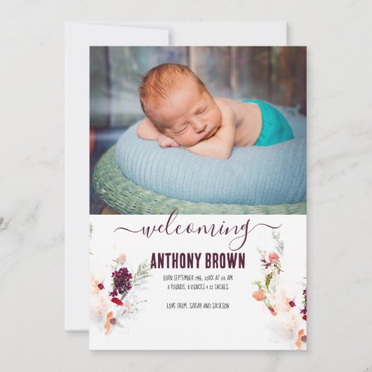 GREEN & ORANGE WATERCOLOR BABY Ankündigung (Vorderseite)