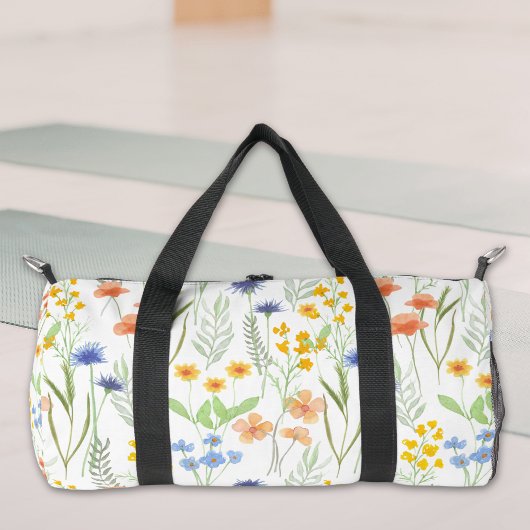Green Orange Watercolor Wildflower Duffle Bag