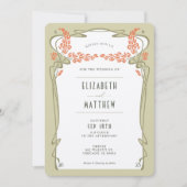 Green Orange Wedding Vintag Art Nouveau Einladung (Vorderseite)