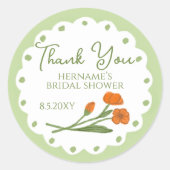Green Orange Whimsical Thank You Bridal Shower Runder Aufkleber (Vorderseite)