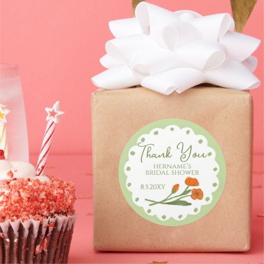 Green Orange Whimsical Thank You Bridal Shower Runder Aufkleber (Party)
