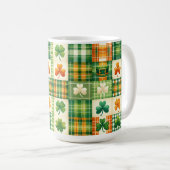 GREEN ORANGE WHITE IRISH KARIERT PATCHWORK PATTERT KAFFEETASSE (VorderseiteRechts)