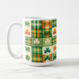 GREEN ORANGE WHITE IRISH KARIERT PATCHWORK PATTERT KAFFEETASSE