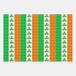 GREEN ORANGE WHITE IRISH KLEEBLATTS STARTEN GESCHENKPAPIER SET