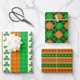 GREEN ORANGE WHITE IRISH KLEEBLATTS STARTEN GESCHENKPAPIER SET