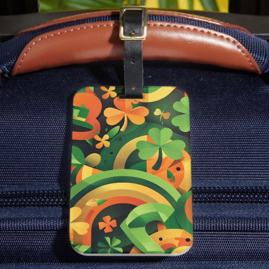 GREEN ORANGE YELLOW ABSTRAKT IRISH PATTERN GEPÄCKANHÄNGER (Vorderseite Insitu 2)