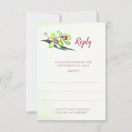Green Orchid Marsala Wedding Reply Cards RSVP Karte (Vorderseite)