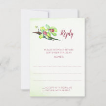 Green Orchid Marsala Wedding Reply Cards