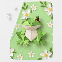 Green Origami Frog Baby Blanket for Boys or Girls 