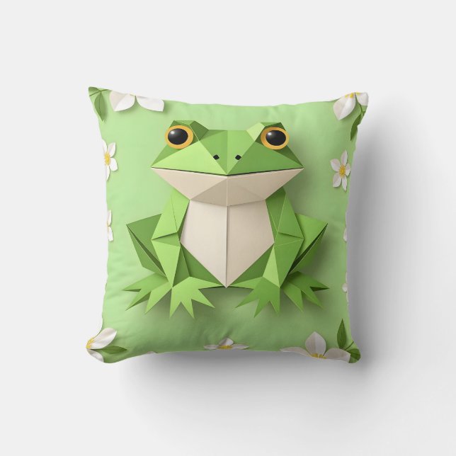Green Origami Frog Kissen (Vorderseite)
