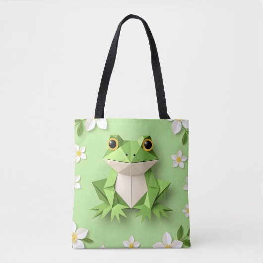 Green Origami Frog Tote Bag – Cute Nature-Inspired Tasche (Vorderseite)
