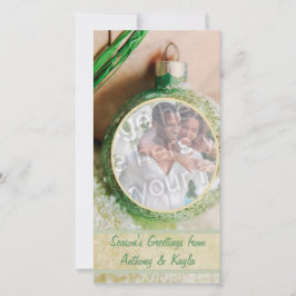 Green Ornament and Snow Foto Feiertagskarte