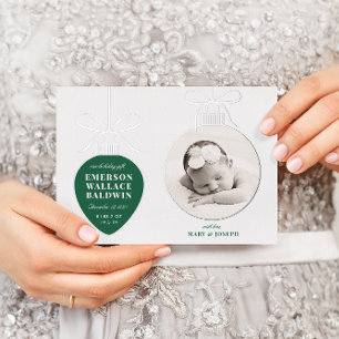 Green Ornament Baby Announcement Holiday Card Folien Feiertagskarte