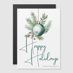 Green Ornament Trendy Happy Holidays Magnet Card