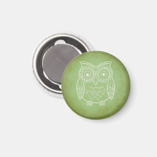 Green Owl Stencil Magnet (Vorderseite/Rückseite)