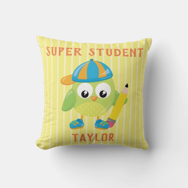 Green Owl Super Student Kissen (Vorderseite)