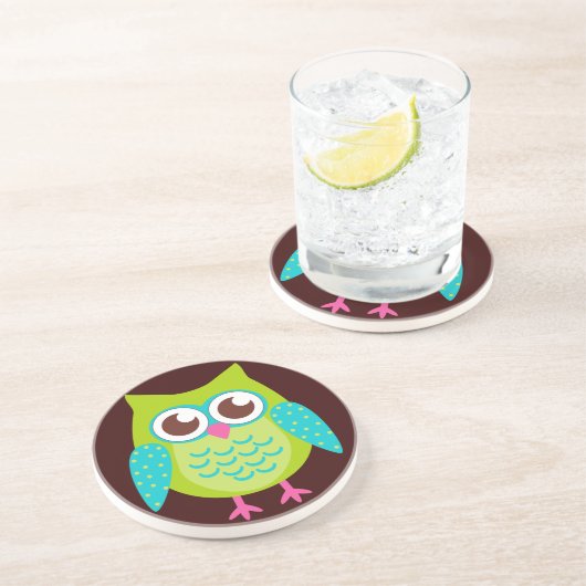 Green Owls Gift Sandstein Untersetzer (Seite)