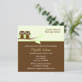 Green Owls Twins Baby Dusche Einladung (Stehend Vorderseite)