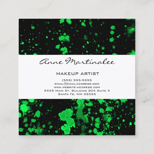 Green Paint Spritzer auf der Black Square Business Quadratische Visitenkarte (Rückseite)