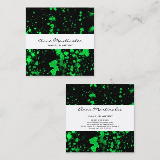 Green Paint Spritzer auf der Black Square Business Quadratische Visitenkarte (Vorne/Hinten)