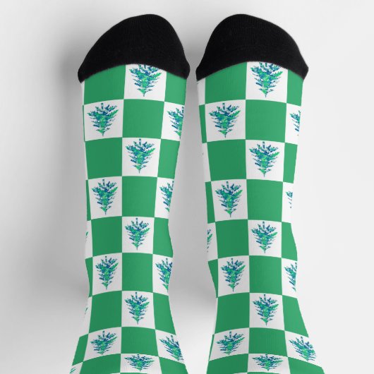Green Painterly Xmas Tree Checkerboard Socken (Oben)